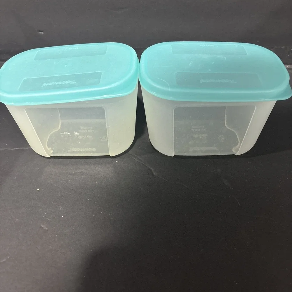 Tupperware 3 Freezer Mates Containers Set Mini Rectangles Blue Vintage 300ml